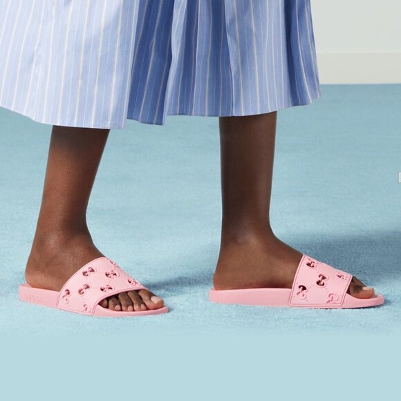 NEW GUCCI Pursuit GG Logo Rose Pink Pool Slide Sandals Women's Size EU 39 US 9 - Picture 3 of 12